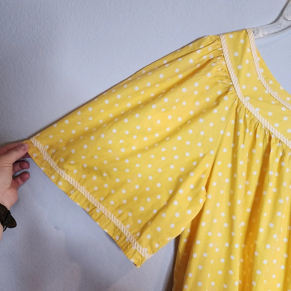 Vintage Two Potato Yellow Polka Dot Midi  Dress Mumu Wide Sleeve Pockets XL - Picture 15 of 16